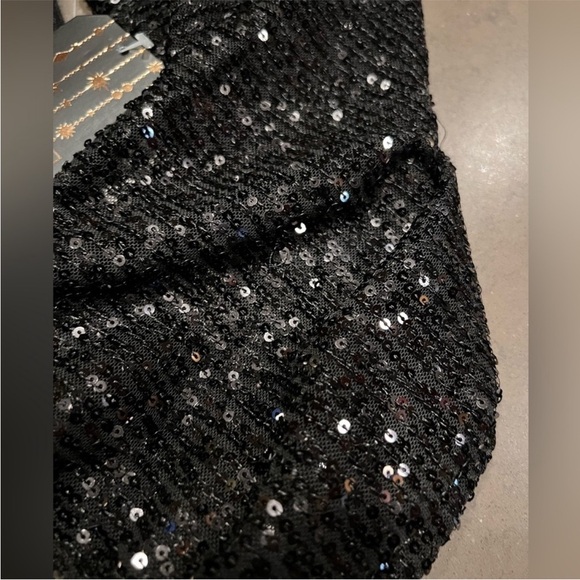 🔥NWOT Saks 5th Avenue - Joseph A Black Mock Neck Sweater w Sequin Sleeves - XL - Picture 10 of 12